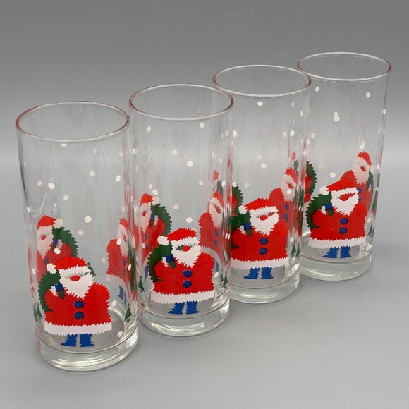 Vintage Santa Claus Highball Glasses (Set of 4), Snowfall Christmas Tumblers - Picture 2 of 5